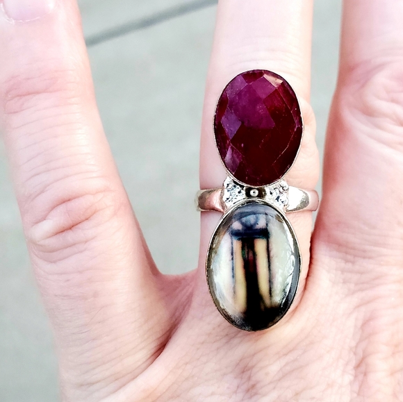 New Unique Fancy Glass Protection Faceted Cherry Ruby 925 Silver Magic Ring. - Picture 2 of 16